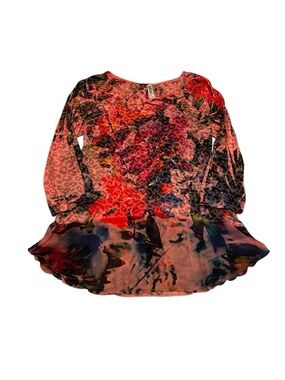 Cubism Womens Wearable Art Top Floral Burnout 3/4 Sleeve Lagenlook